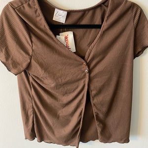 Brown open cut crop top